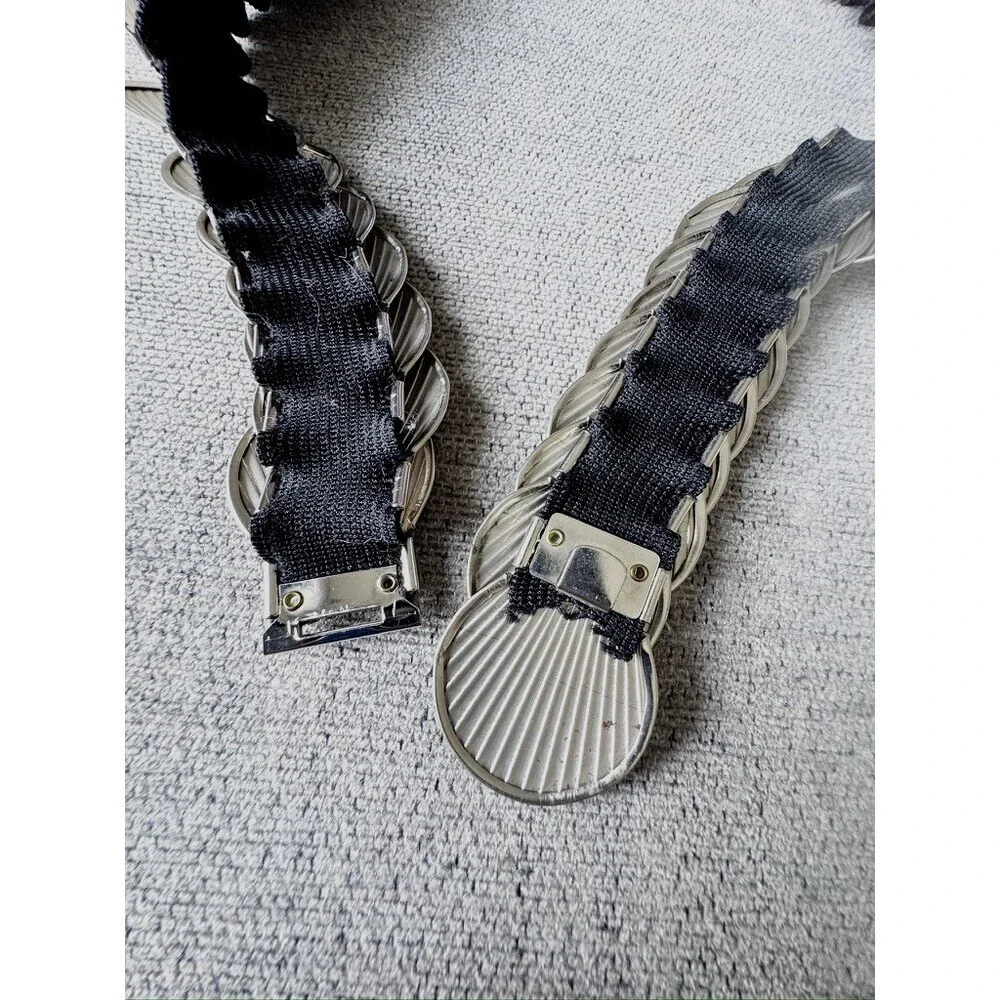Vintage Art Deco Silver Scallop Seashell Scale Stretch Belt Statement Elastic